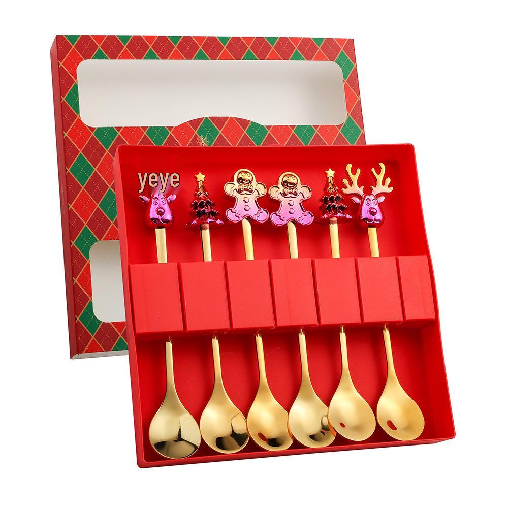 Cartoon Santa Claus Christmas Tree Coffee Dessert Spoon & Fork Gift Set