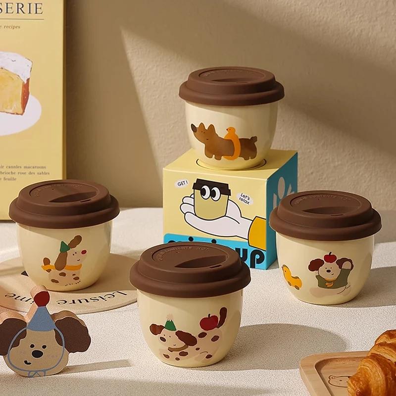 250ML Ceramic Coffee Mug Vacuum Flask Silicone Lid Direct Drinking Mouth Cute Cartoon Animals High-quality Outdoor Cup Gifts