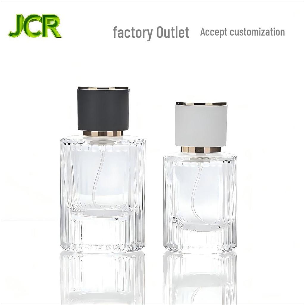 50ml Screw-Top Perfume Refill Bottle, 100ml Black Vertical Stripe Spray Bottle, Cosmetic Glass Empty Bottle in Stock