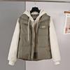 Winter New Velvet Jacket Short Versatile Korean Version Hooded Splicing Down Cotton Jacket