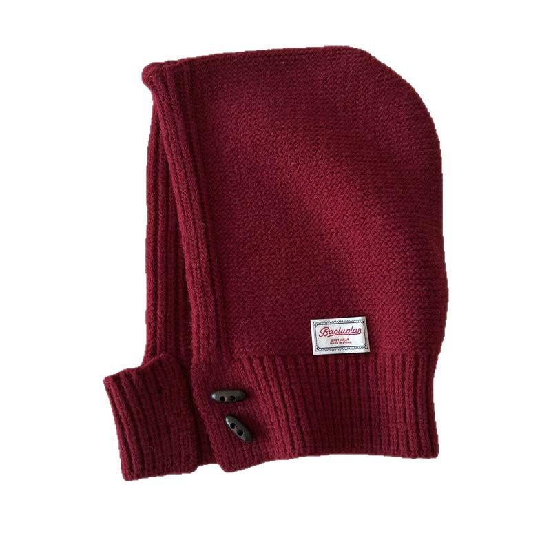 Autumn and winter new horn buckle balaclava hat women's warm ear protection knitted wool hat pullover hat cold hat