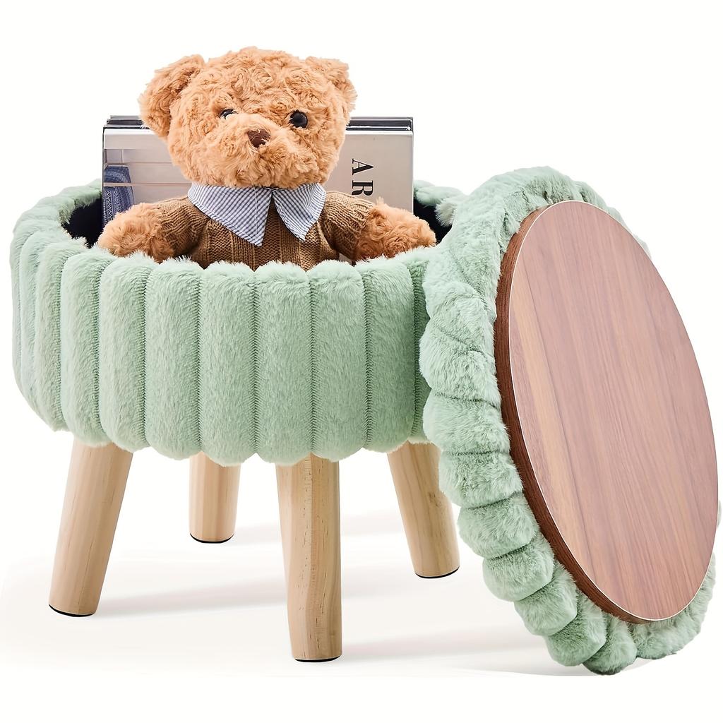 Velvet Round Ottoman with Wood Legs - Multifunctional Footrest, Stool & Table for Living Room. Space-Saving!