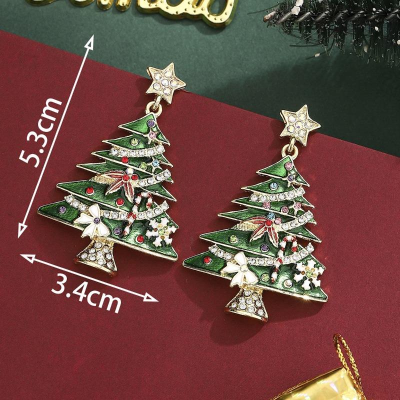 Personalized Jewelry Christmas Alloy Stud Earrings Christmas Hat Elk Point Diamond Christmas Tree Gingerbread Man Earrings