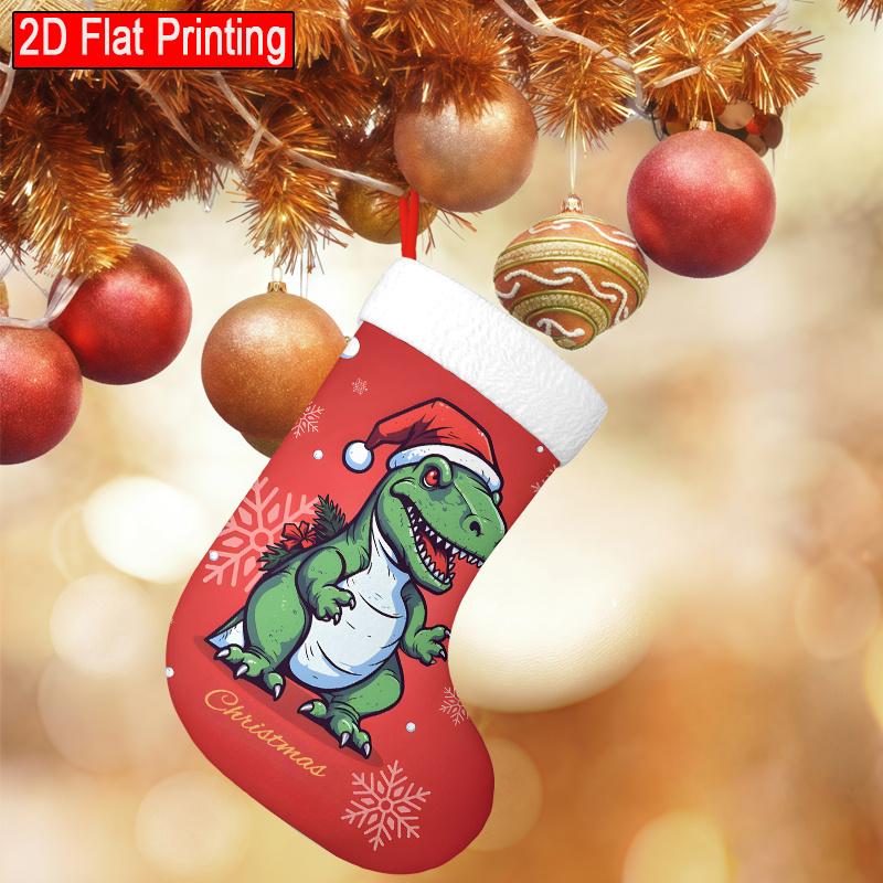 Christmas decoration fireplace hanging stocking1pc Red Background, Dinosaur Christmas Series-Christmas Stockin