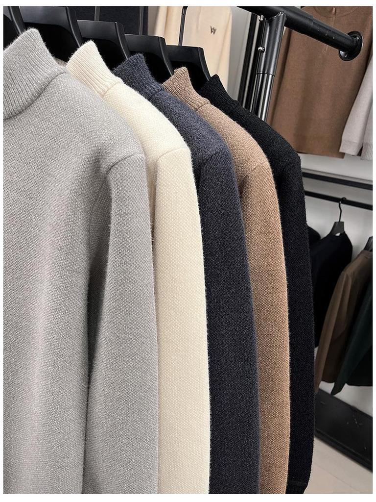 Herren Winter Chenille Pullover - Verdickter Halbhoher Kragen Reißverschluss - Warme Samtgefütterte Basisschicht