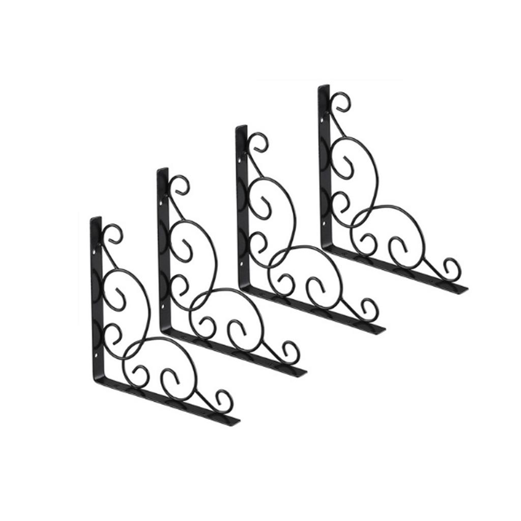 2pcs Iron Art Wall Brackets Floral Pattern Triangle Shelf Supports For Bookshelf Clapboard Setup Box Mounting Hardware Black
