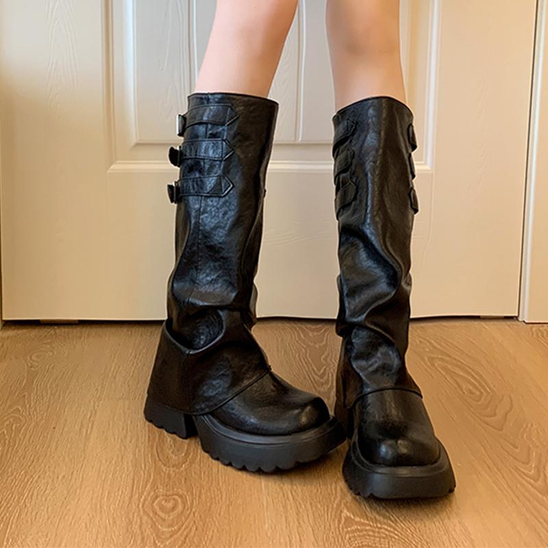 

Fashion Modern Boots Winter Platform High Heels Shoes Soft Leather Pumps Elegant Woman Botas 2026 Party Gladiator Lady Zapatos 35 чёрный
