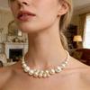 Faux Pearl Choker Necklace Women Open Cuff Choker Necklace White Round Pearl Chunky Choker Jewelry Gift for Her