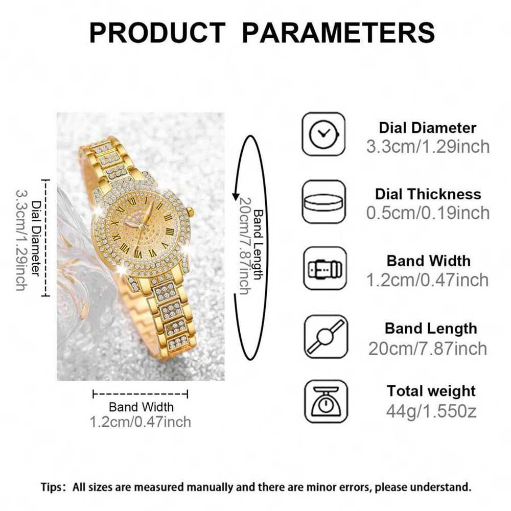4-teiliges Luxus-Damenuhr-Set Trendige Mode mit Strasssteinen Römischen Ziffern Rundes Zifferblatt Quarz Uhr Armband-Set Perfektes Geschenk