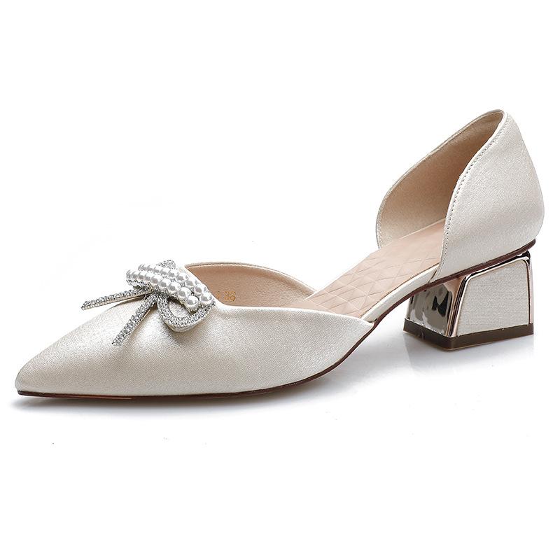 Baotou sandals women's new pointed high heels medium heel thick heel fashion hollow single shoes