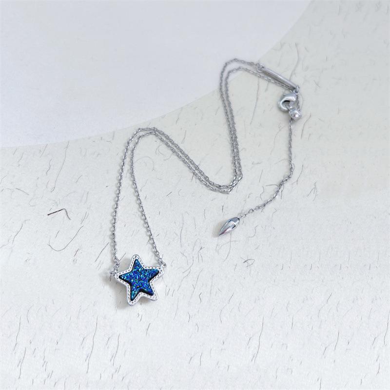 

Jae Fashion Five-Color Crystal Star Necklace - European/American Style Geometric White Gold Star Clavicle Chain