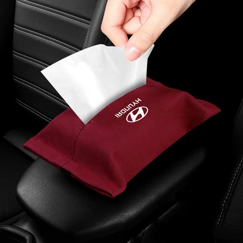 For Hyundai I20 Tucson Elantra I30 Accent IX35 Mistra Sonata Getz Solaris Suede Car Tissue Box Cover Napkin Paper Storage Box RR77