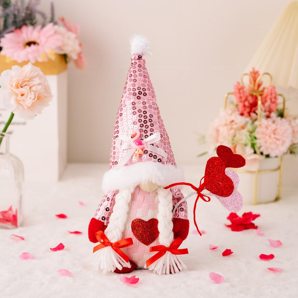 

Charming Valentines Day Pink Sequin Heart Hat Rudolph Soft Doll For Home Decoration Pink Sequin Cap Female