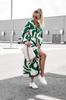 2023 European & American Style Printed Shirt Dress with Pockets - Casual Autumn Long Skirt with Tie