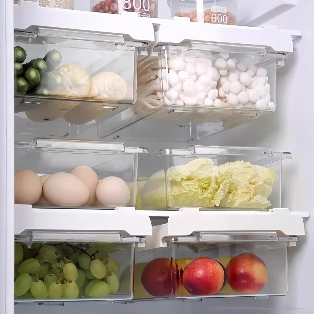 Transparent Refrigerator Storage Drawer Stackable Sliding Fruit Preservation Organizer Plastic Multi-Purpose Kitchen Storage Box