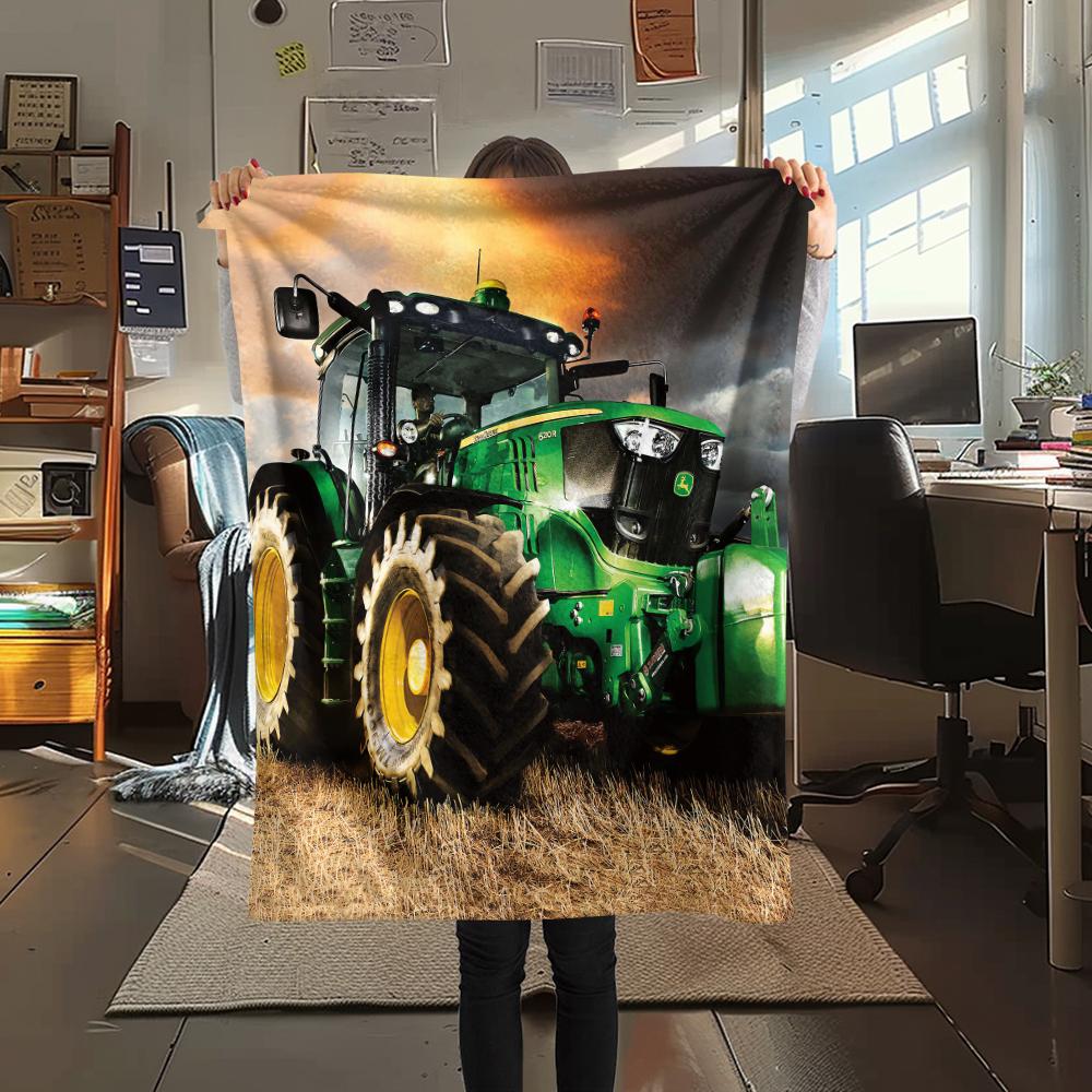 1Pc Tractor Truck Print Flannel Blanket, High quality Comfortable for All Seasons, Home Decor, Warmth and Comfort, Perfect for Christmas Gifts