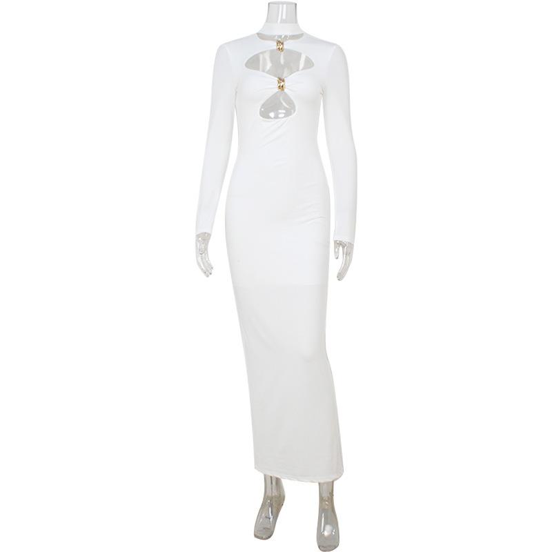 Women's Elegant Cutout Bodycon Midi Dress, Solid Color Slim Fit Ruched Party Dress with High Waist