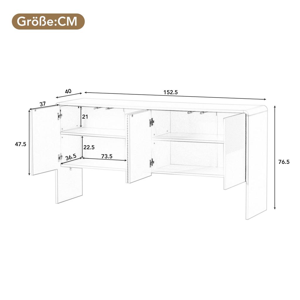 Sideboard Aufbewahrungsschrank, Moderne Schlichter Anrichte mit 4 Türen, Verstellbares Regal, Lagerschrank Beistellschrank