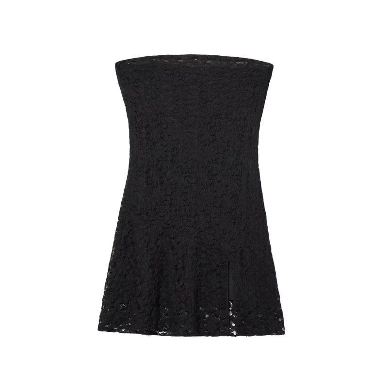 

Summer New Product Women s Clothes Fashion Wind Double Layer Lace Patchwork High Waist Silm Side Slit Short Tube Top Dress Black L
