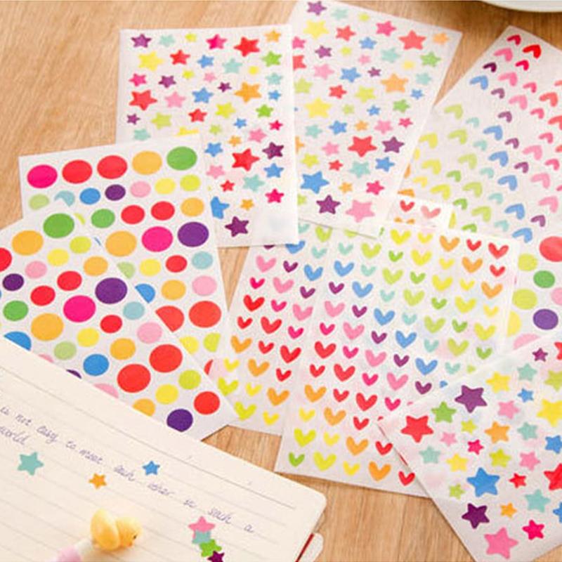 10PCS Mixed Stickers Paper Dots Heart Star Children Cute Colored Sticker Toys Album Diary Decoration Sticker Label Adhesive TMZ