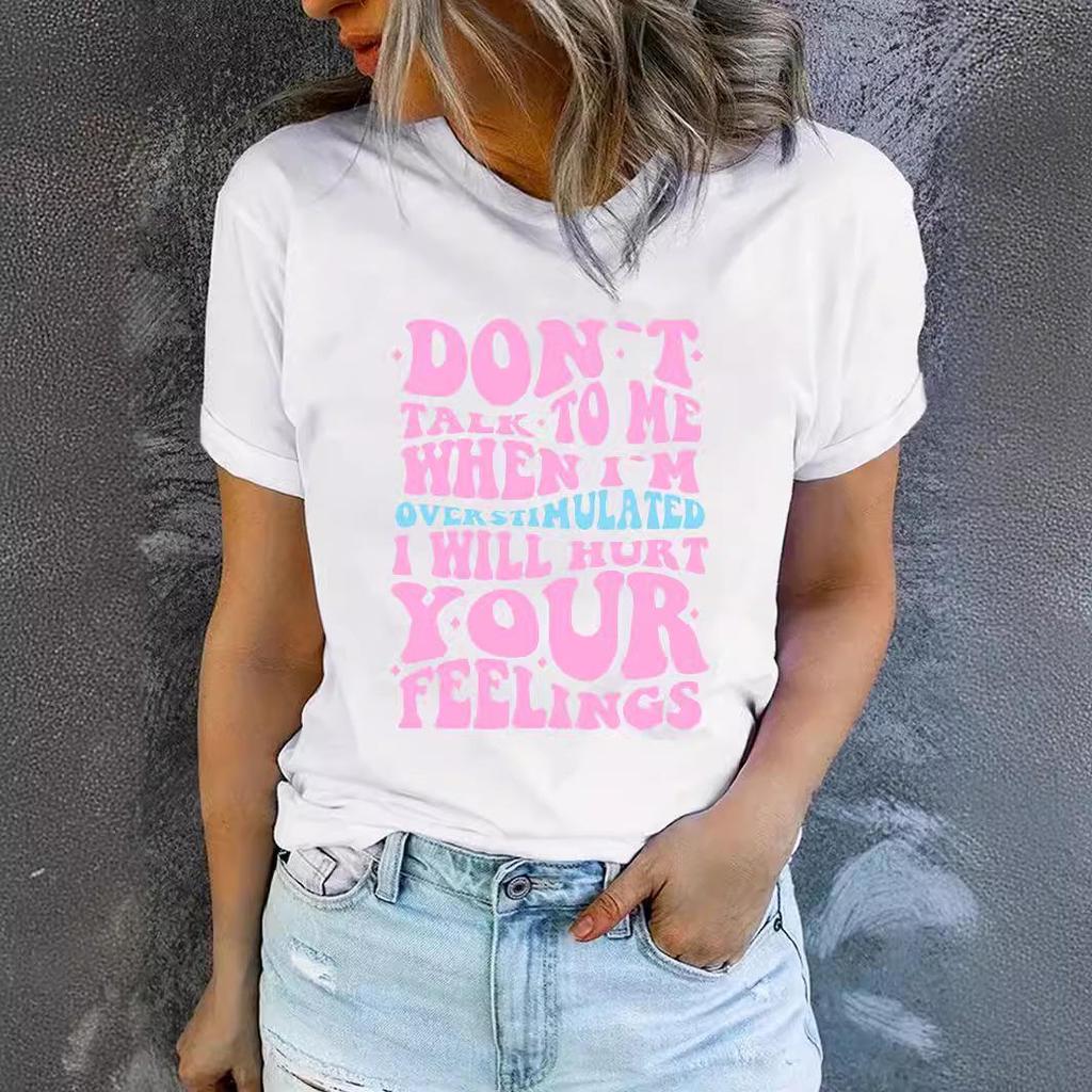 Women's Casual Slogan Print Round Neck Short Sleeve T-Shirt