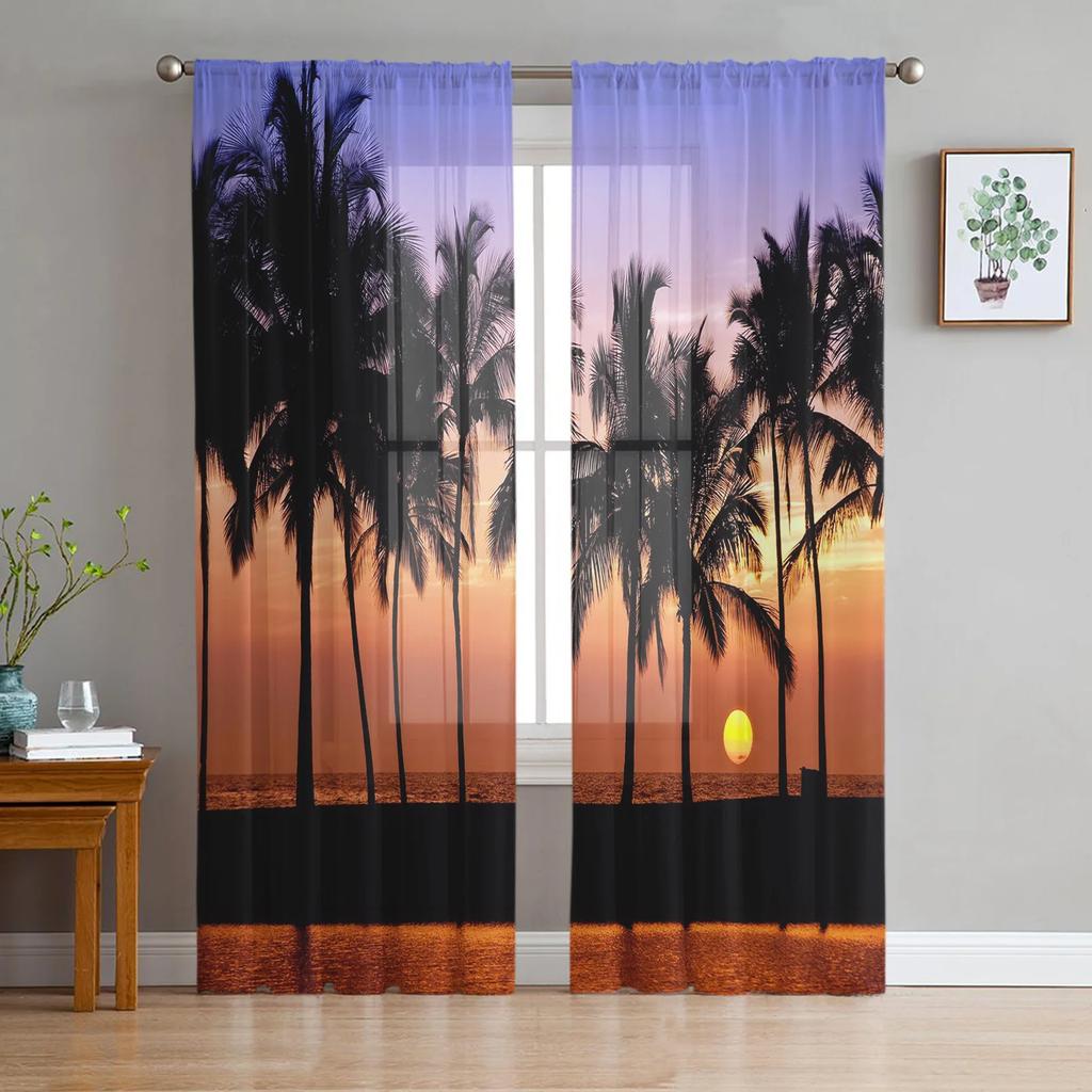 Arbor Baum See Landschaft Voile Vorhang Wohnzimmer Transparent Tüll Fenster Vorhänge Schlafzimmer Zubehör Dekor Durchsichtig Hergestellt aus Polyester Flächenbehandlung