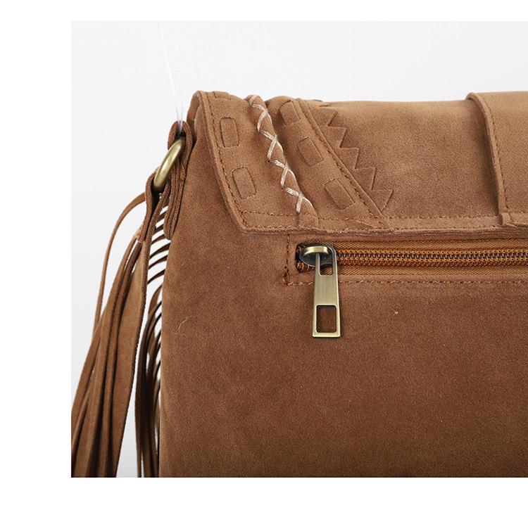 Versatile Ethnic Khaki Xishi Velvet Tassel Crossbody Bag - Women's Retro Style, Large Capacity