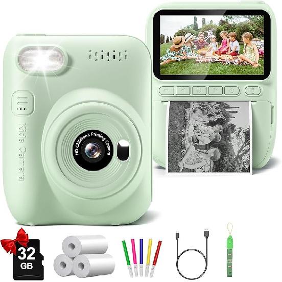 Instant Print Camera for Kids, 3.0" HD 32MP Kids Camera 1080P with 3 Rolls of Printer Paper, Birthday Gifts Toy for 3-12 Year Old Girls Boys with
