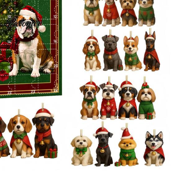 Gift Box for Boys Girls Dog Advent Calendar, 2D Acrylic Breeds Ornaments, 24-Days Christmas Party Favors Enthusiasts Countdown Calendar with 24 Puppy