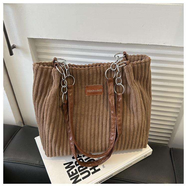 Große, geräumige Cord-Wintertasche, lässig, schlicht und tragbar, Schultertasche