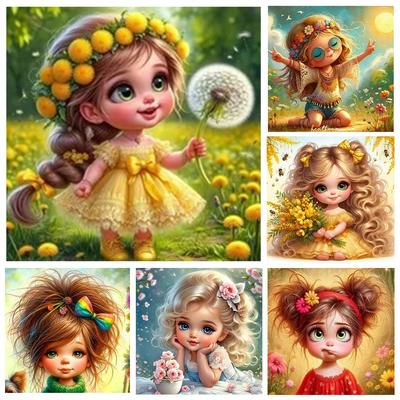 5D DIY Diamond Painting Set Cartoon Girl Flower Picture Diamond Mosaic Embroidery Art Children's Room Decoration Gift