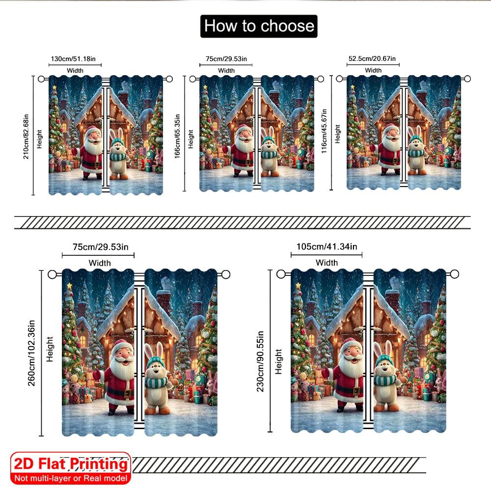 2pcs 2D flat printing Christmas Curtains Father Christmas1 Versatile Polyester Fabric Without Electricity Holiday Decorations