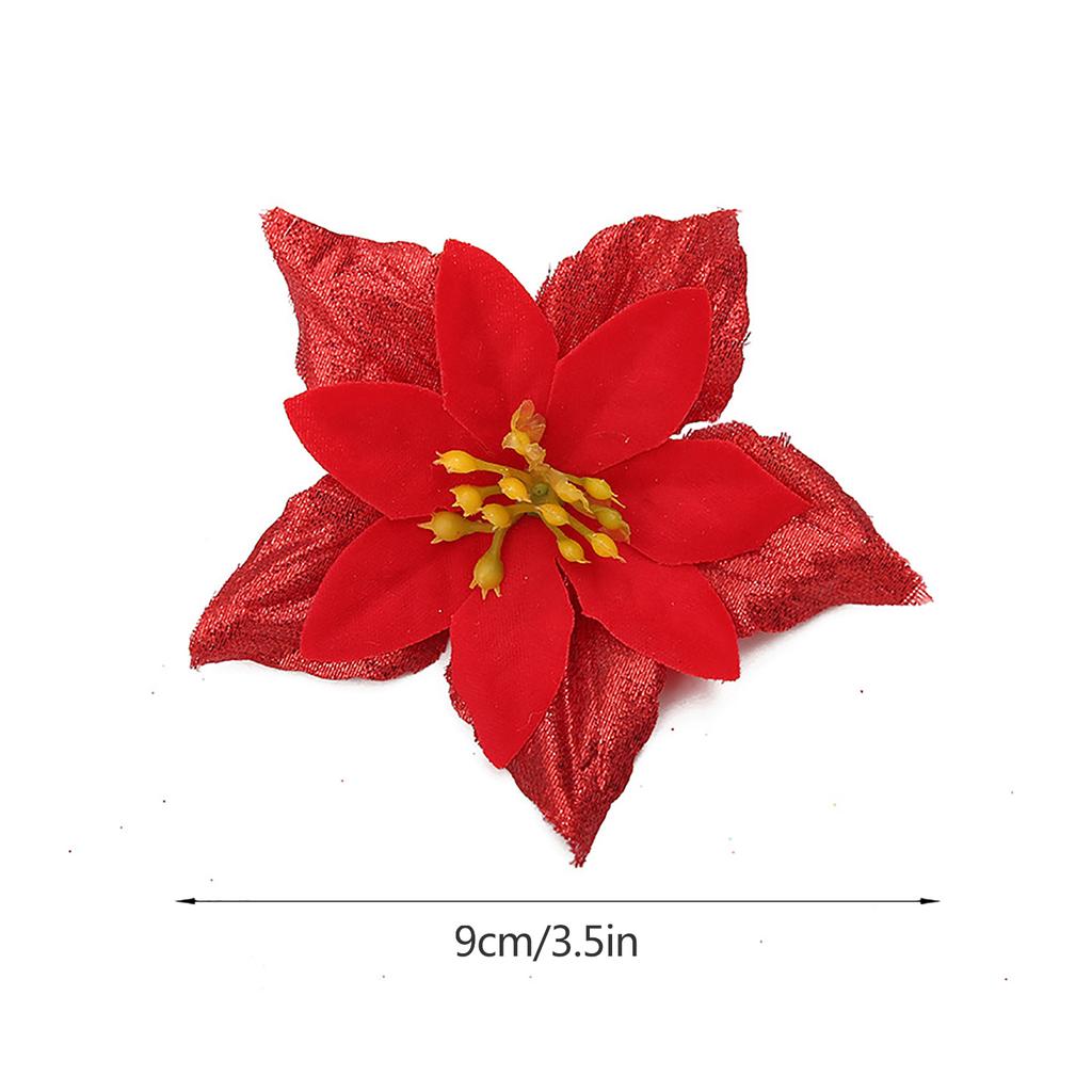 6PCS Christmas Glitter Flowers Yellow Flower Christmas Ornaments for Xmas Holiday Wedding Wreath Party Floral