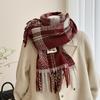Vintage Plaid Scarf for Girls Winter Thick Warm Long Shawl Dual-use Student Scarf