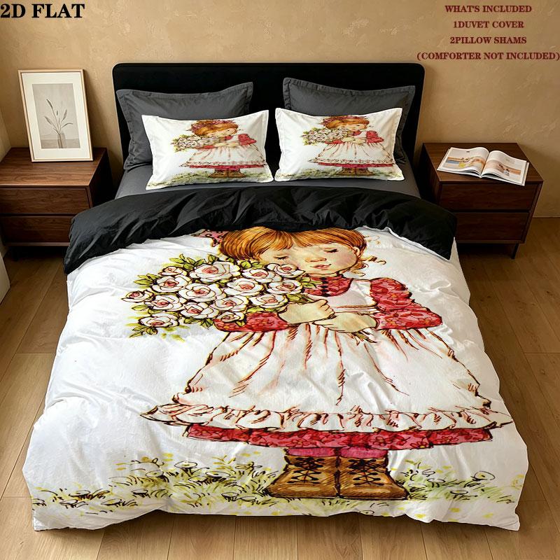 Sarakey Pattern Bedding Quilt Set Quilt Cover Pillowcase Home Birthday Gift(1 * duvet cover + 2 * pillowcase, without core)