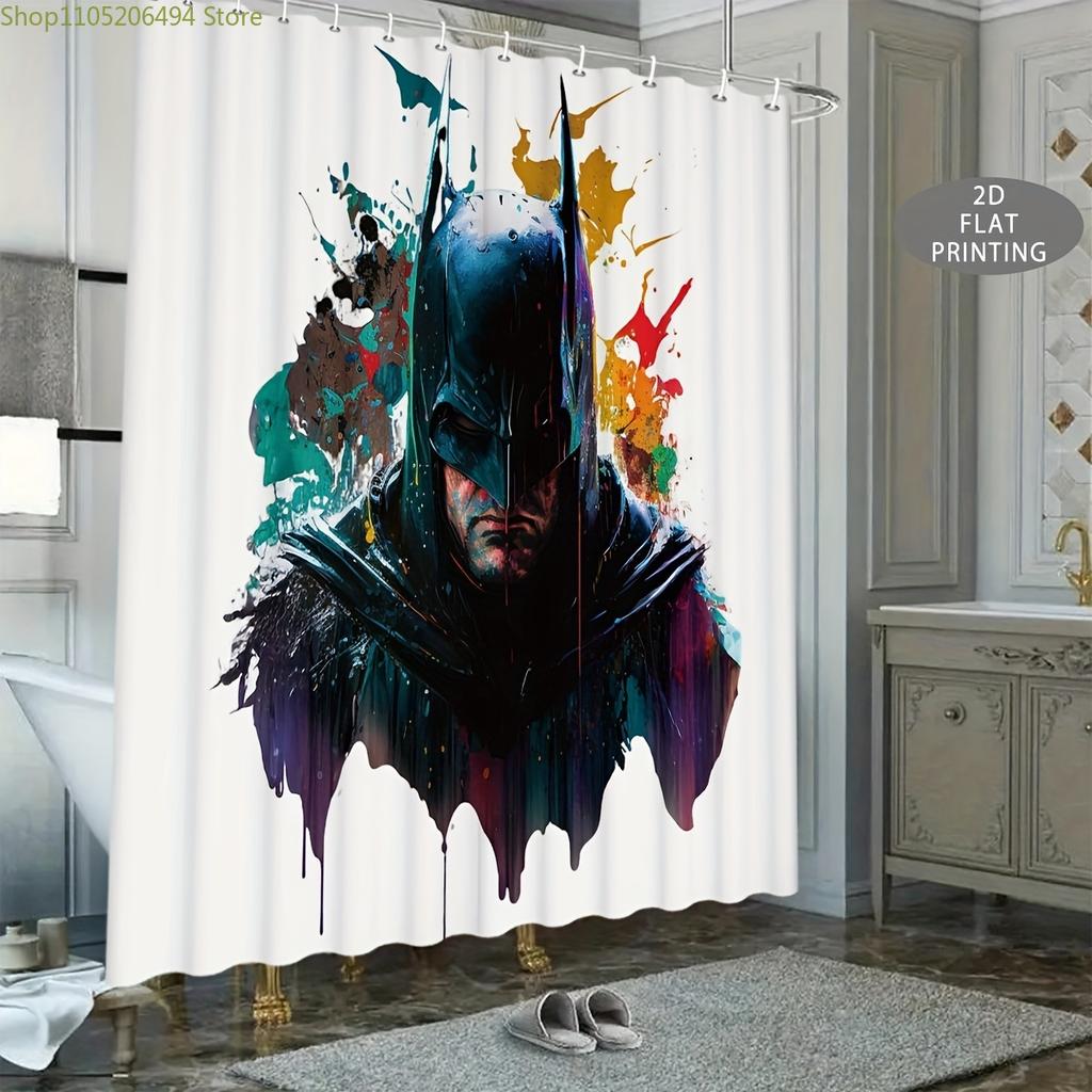 1pc 2D Flat Ink Splash Batman Theme Shower Curtain, Suitable for Christmas and Halloween Decoration Gift. Ideal for Rental Hom
