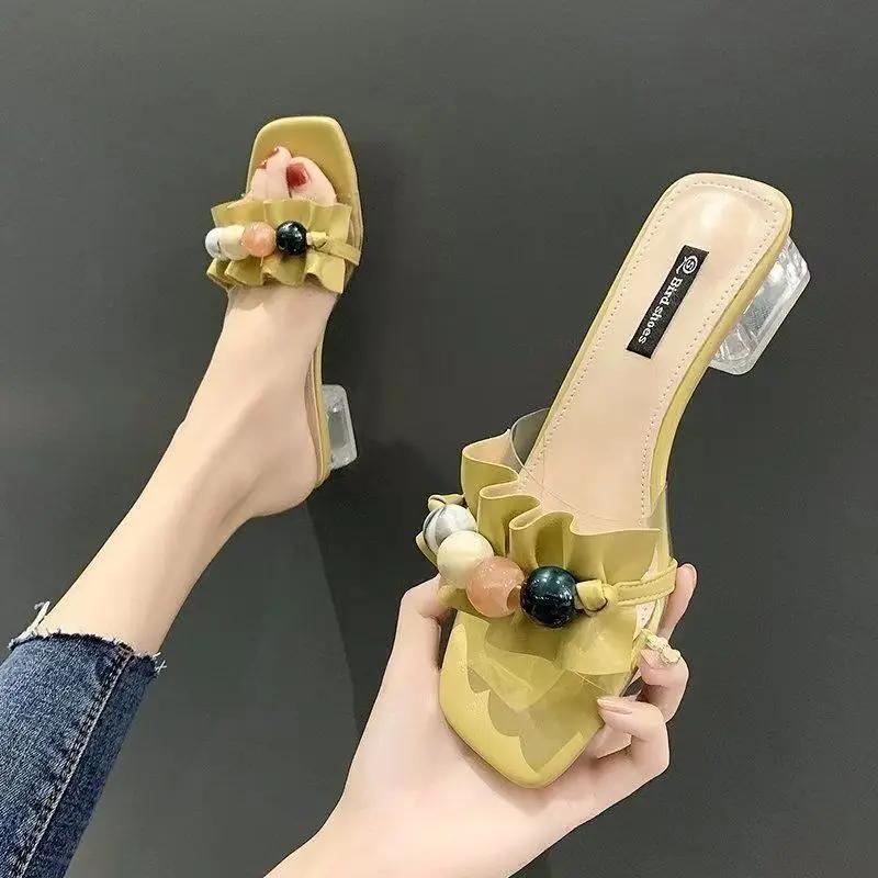 Fashion Women's Slippers and Ladies Sandals Rubber Low Heel Slides On Sale Designer Luxury Waterproof Small Size Korea Style Pvc Shoes