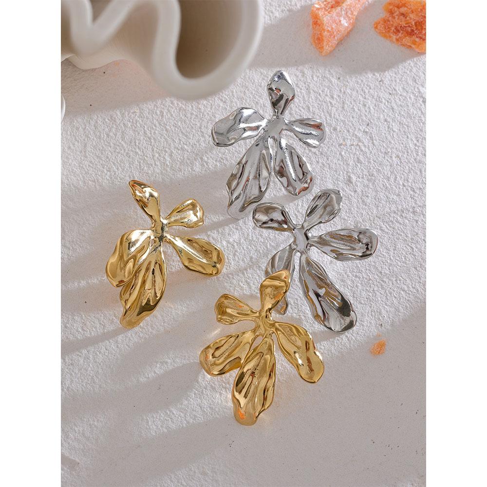 Yhpup Edelstahl Große Blume Pflanzen Ohrstecker Metall Wasserdicht 18K PVD Beschichtet Trendiger Statement Schmuck Damen Gala Geschenk