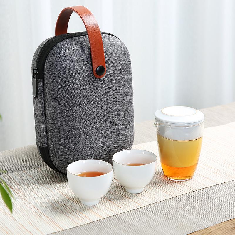 Portable Heat-Resistant Glass Teapot Set with Ceramic Quick Cup and Travel Bag – Ideal for Festivals or Business Gifts