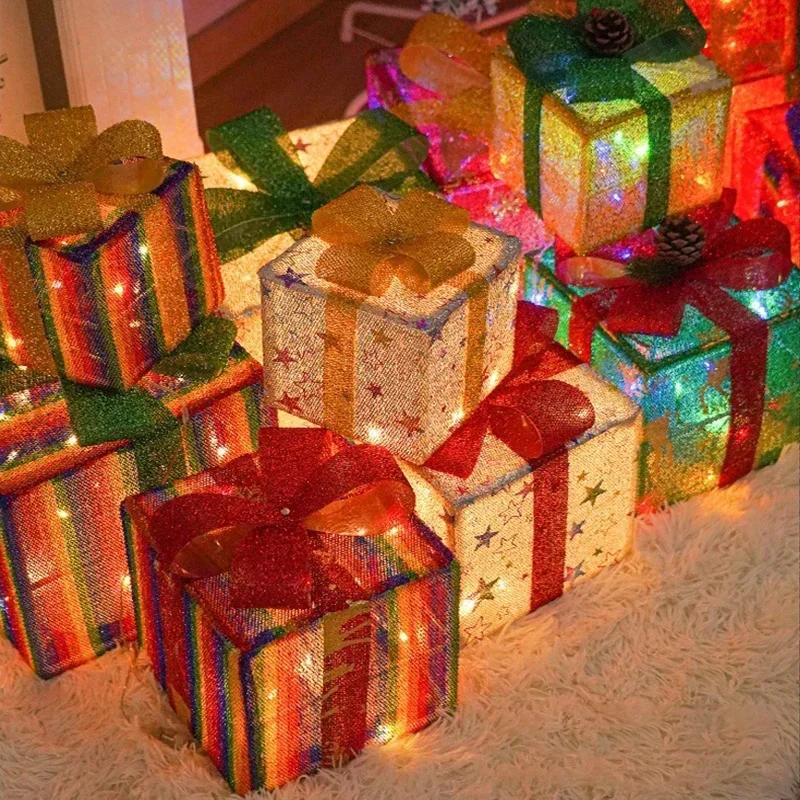 3Pcs LED Gift Box String Light Battery Waterproof Christmas Tree Christmas Decorative Lamp Home LED Box Gift Lights Fairy Light