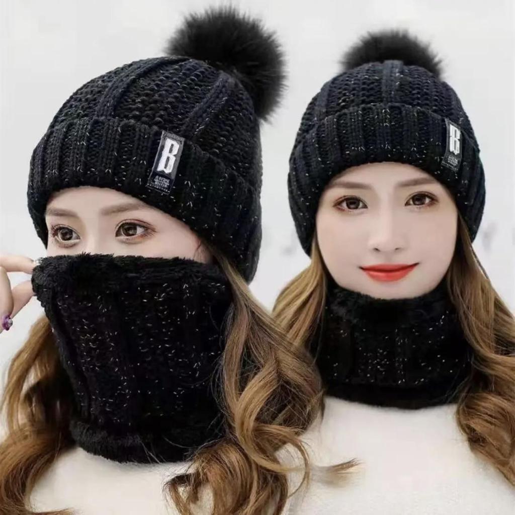 Women's Winter Ear Protection Knitted Wool Hat - Velvet Thickened for Cycling