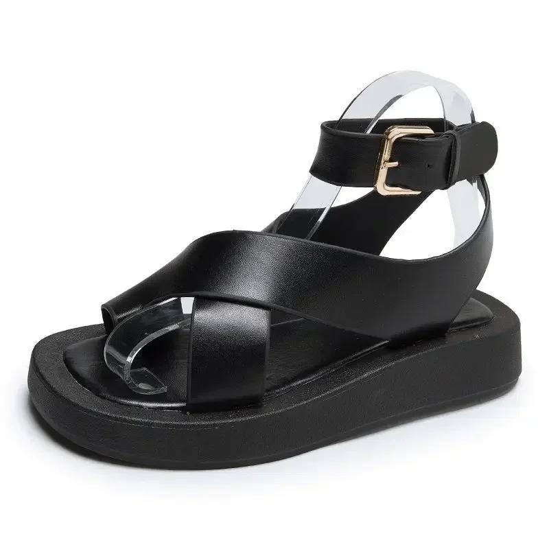Woman Summer Fashion New Sandals For Female Students Comfortable Thick Bottom Fairy Style Cross Strap Beach Sandals