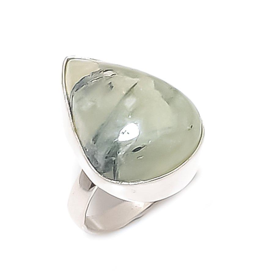 Prehnite Gemstone 925 Sterling Silver Jewelry Ring Size 8.5