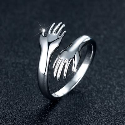 Fashion Silver Color Finger Rings for Women Hands Hug Shape Open Adjustable Rings Party Jewelry Birthday Gift