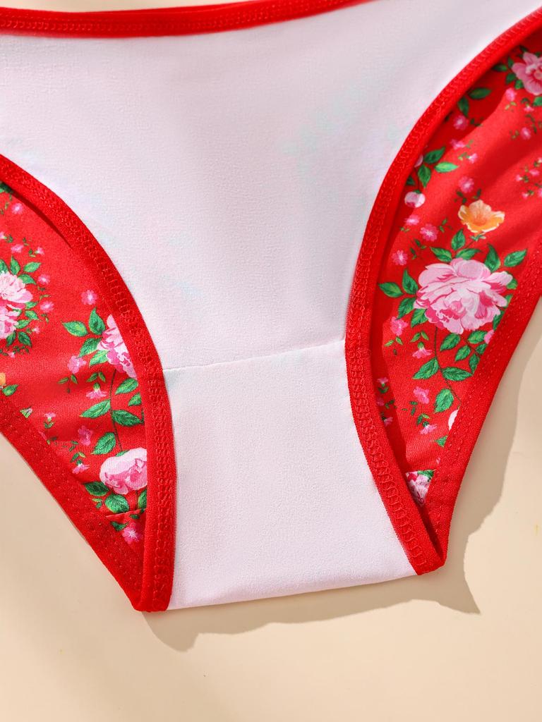 5Pcs/Set Women Cotton Panties Floral Red Underwear Low Waist Briefs Girls Panty Sexy Ladies Underpants Soft Female Lingerie S-L