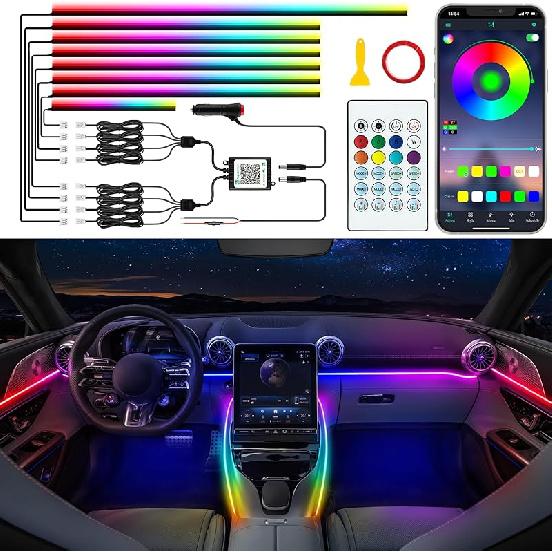 Car LED Strip Lights, Interior Acrylic LED Lights For Car With Dynamic Rainbow Dream Color Chasing, Car Ambient Lighting Kits, Music Sync (8 In 1(6 *