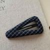 Korean Plaid Fabric BB Hair Clip, Dark Blue Retro Triangle Clip for Bangs