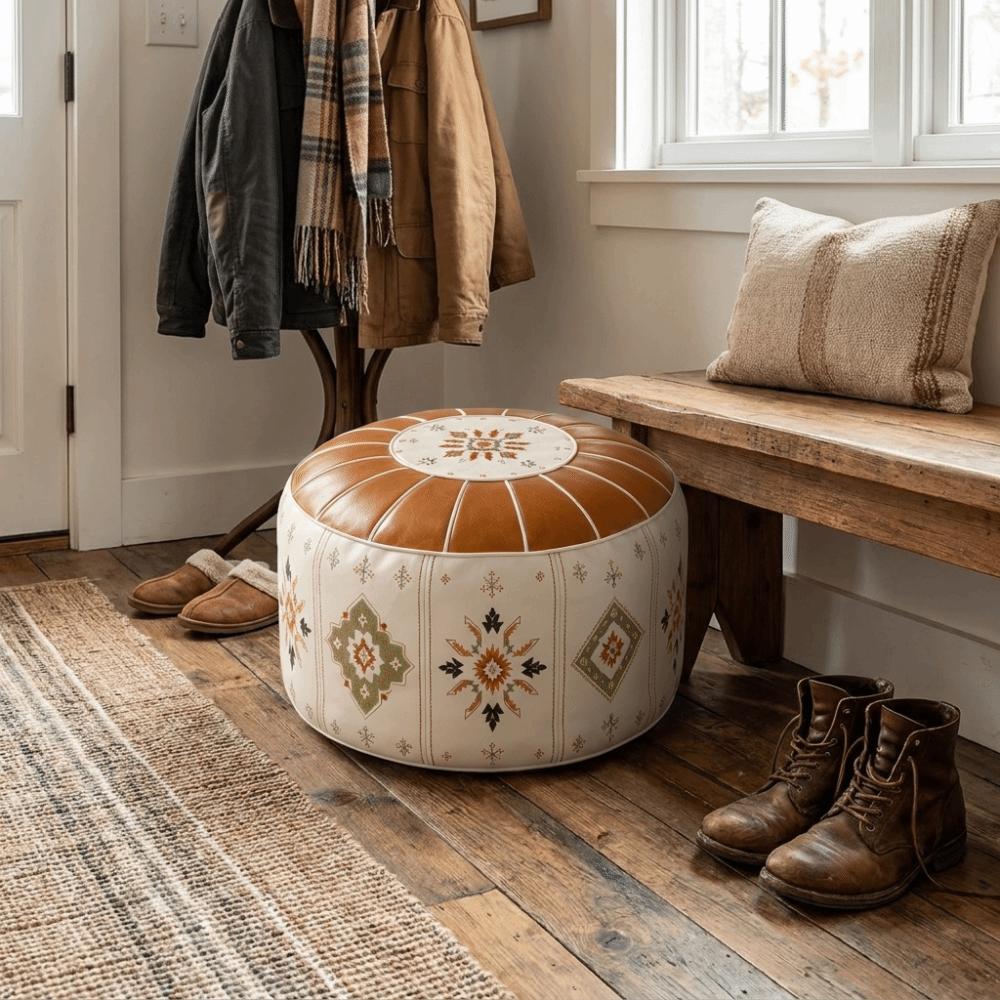 Boho Style Sofa Stool Cover PU Leather Footstool Cover Multipurpose Storage Leg Bench Tatami