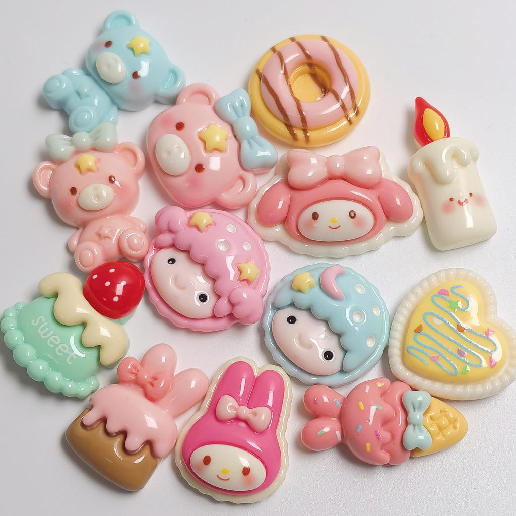 100Pcs Kawaii Rabbit Strawberry Cake Slime Resin Charms Lovely Cartoon Animals Cabochons for Earrings Keychains DIY Jewelry Make