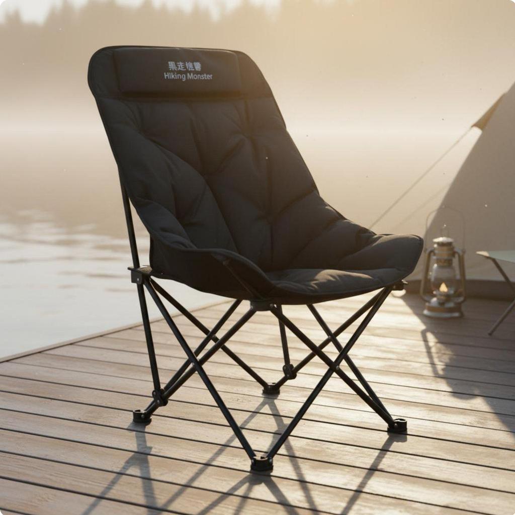 High Back Moon Chair Foldable Padded Folding Camping Stable Structure